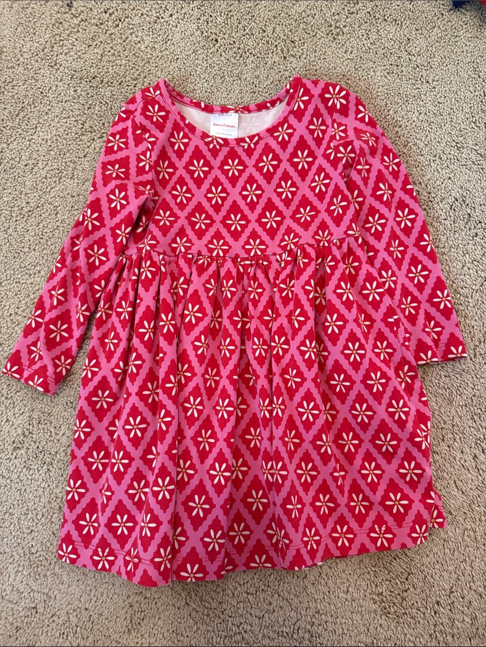 Hanna Andersson Red and Pink Floral Knit Dress